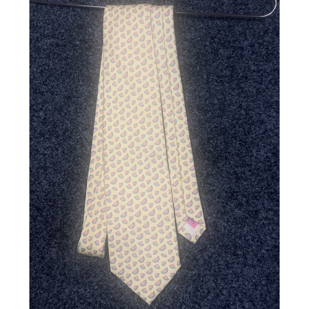 Vineyard Vines Tie Men OS Yellow Watermelon Silk Print Preppy Coastal Novelty - Picture 2 of 4